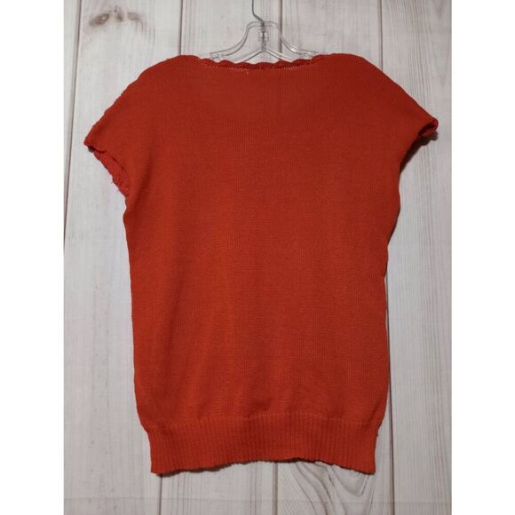 BLL Sweater Ladies Small Burnt Orange Capped Sleeve Crochet - Picture 2 of 8